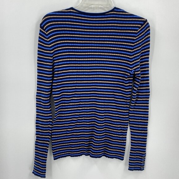 J McLaughlin Annette Striped Ribbed Sweater Blue Brown Cotton Blend Womens L - Picture 5 of 5